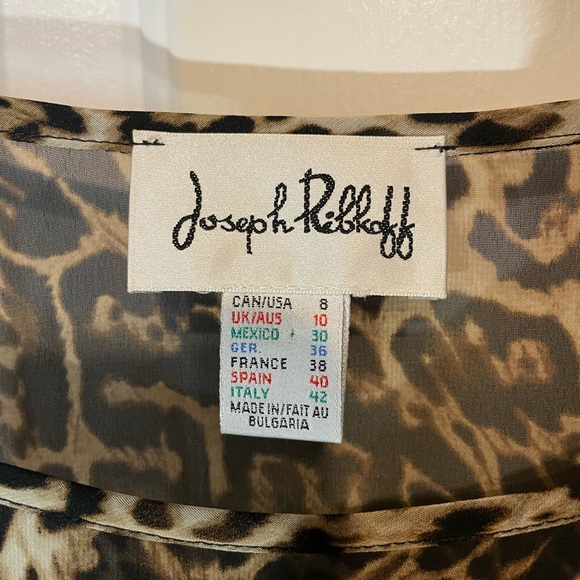 Joseph Ribkoff | Long Sleeve Sheer Chiffon Cropped High Low Leopard Sparkle Top - Picture 3 of 8
